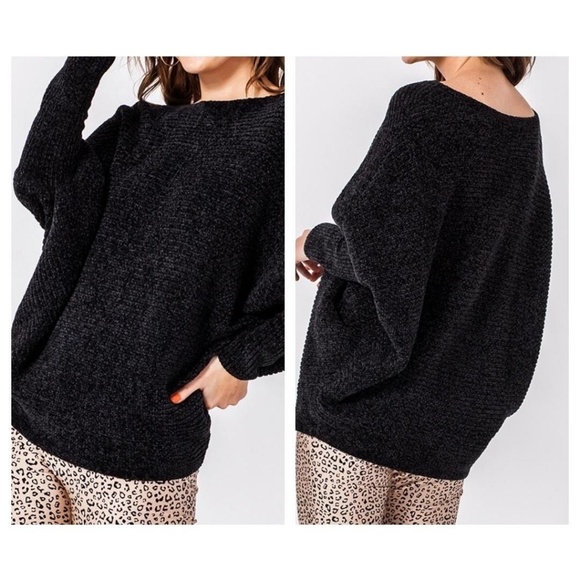 Black Soft Chenille Dolman Sleeve Sweater - Picture 7 of 7